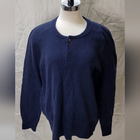 J. CREW Shirt Adult L Blue Lambswool Blend Henley Sweater AP644 Men's NWT - Picture 1 of 7